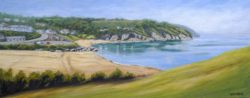 A oil painting of Aberporth beach in west wales