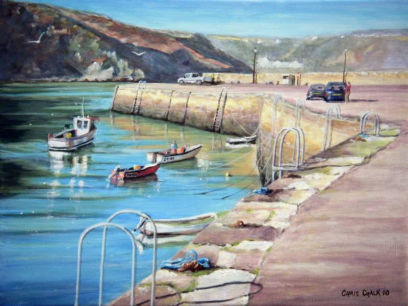 Painting of Fishguard Harbour in Wales