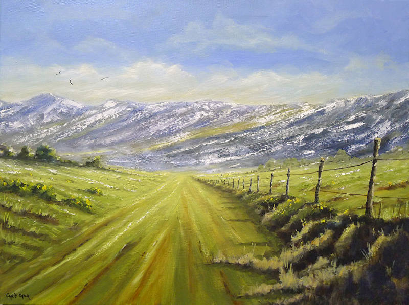 A oil painting of snow Covered Mountains in Pembrokeshire