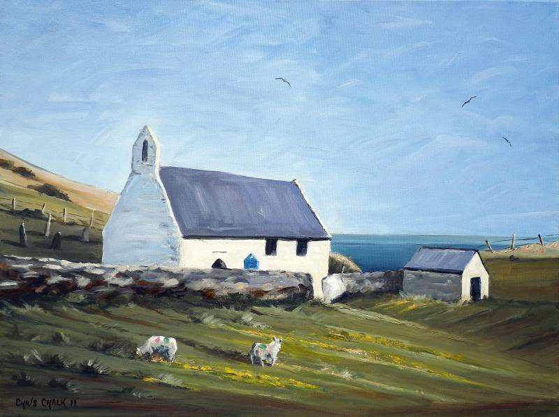 Mwnt beach and its chuch in West Wales a Welsh limited edition art print